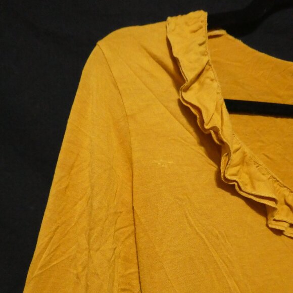 H&M | medium | Ruffled Yellow Rayon Long Sleeve Knit Shirt - Picture 3 of 16